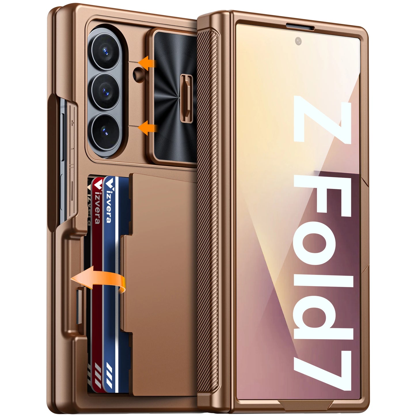 for Galaxy Z Fold 7 Case,RFID Wallet with Cards Holder,Hinge Cover,Camera Cover,Shockproof Silicone Protective Phone Case-Black