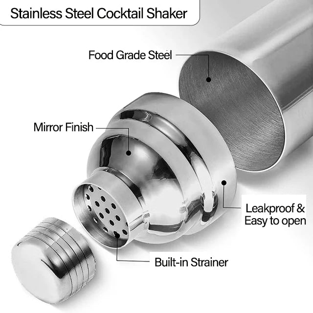 Wholesale Stainless Steel Cocktail Shaker Set Customized Colors-Rose Gold Silver & Golden Barware Accessory Custom Logo Prints