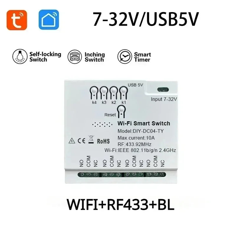 Tuya Smart Switch Wifi Garage Door Wifi Relay Switch Wifi RF 4 Channel Module 85-265V Wifi Curtain Module Wireless Switch