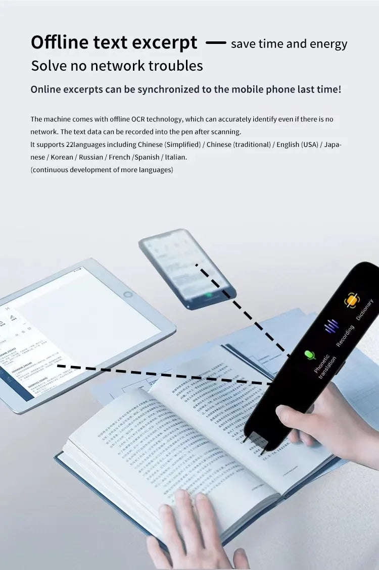 Scanning Translation Pen Portable Translator Spanish Russian Arabic Portuguese Korean French Ukraine Hebrew Offline Translate A6