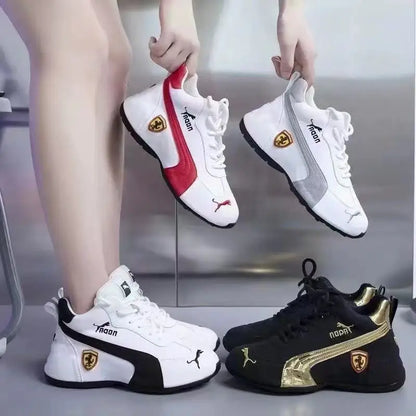 Women's Elevator Shoes Waterproof Leather Surface Breathable Mesh Surface Embroidered Versatile Walking Sneakers