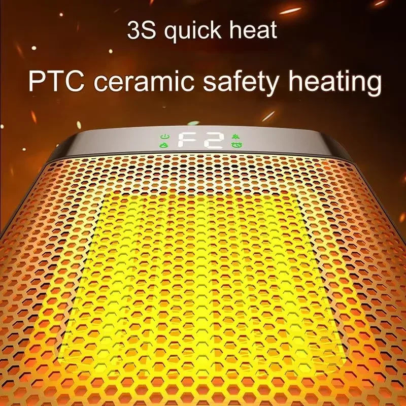 1500W Flame PortableElectric Heater Portable Desktop PTC Heating Fan Warm Air Blower for Household Office Mini Space Heater