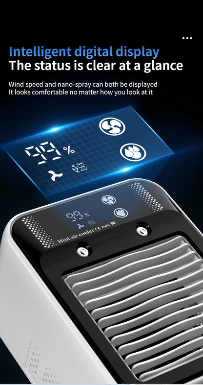 Portable Mini Air Conditioner for Dormitory | Fast Cooling Ultrasonic Nano Mist LCD Display Rechargeable Portable Outdoor Cooler