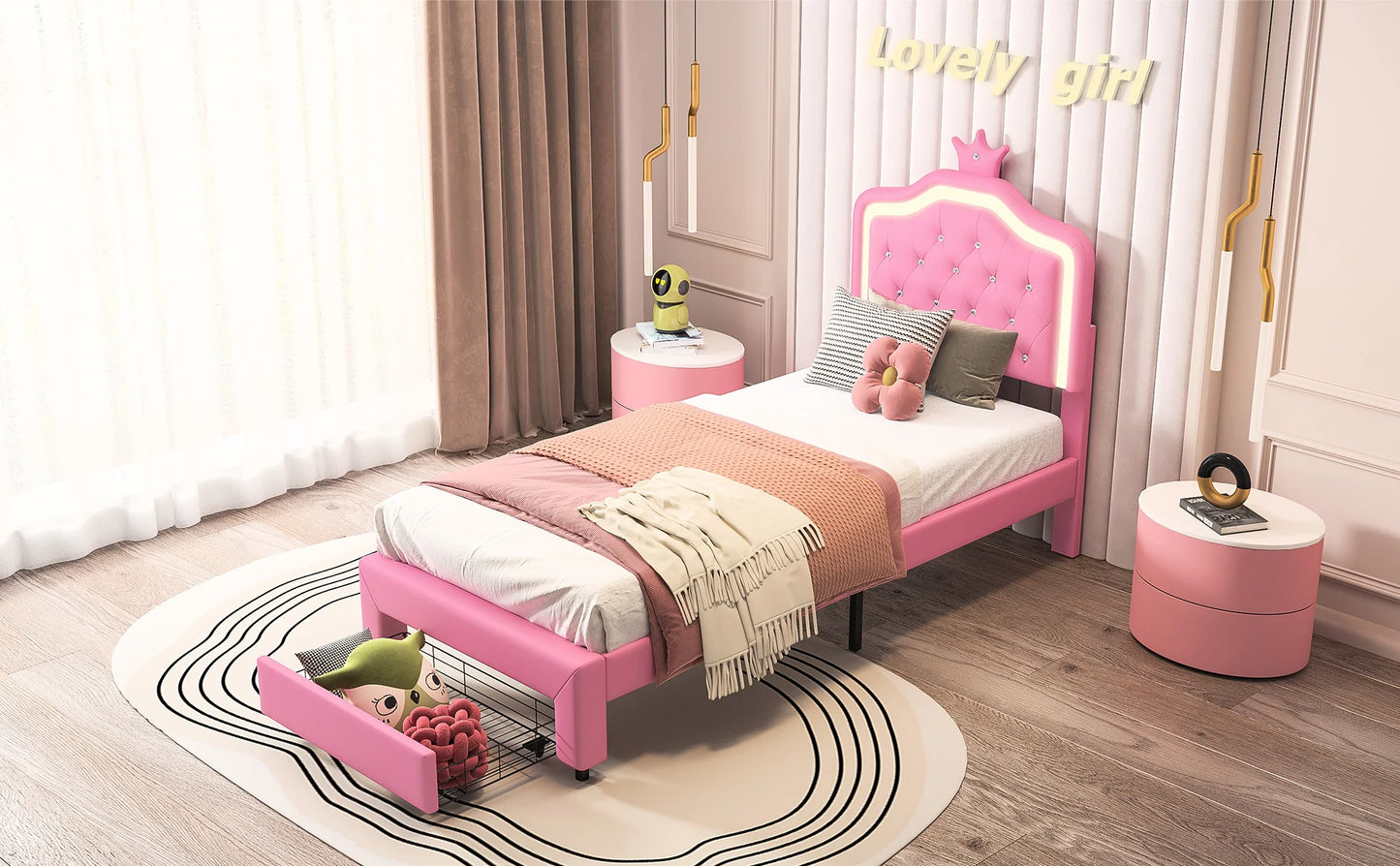 Rosahqnda Children bed Padded Single bed 90*200cm Double Bed 140*200cm girls bed Princesses bed Youth bed Frame PU