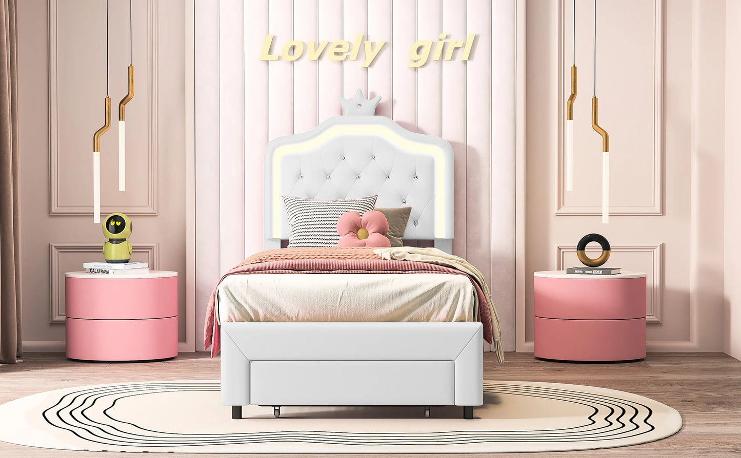 Rosahqnda Children bed Padded Single bed 90*200cm Double Bed 140*200cm girls bed Princesses bed Youth bed Frame PU