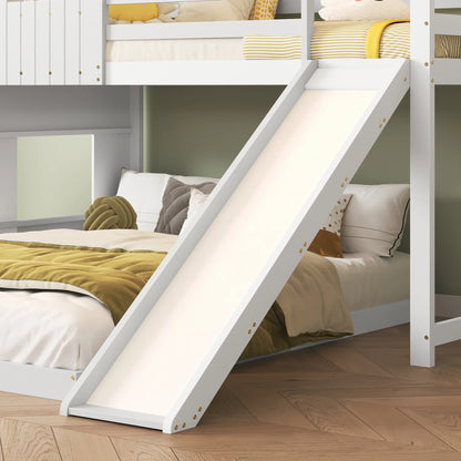 Children's bed with slide and window for fun and safety in the children's room, solid wood with ladder and fence