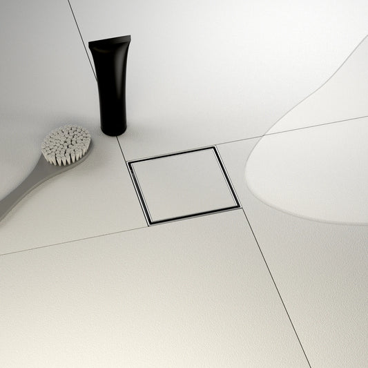 US Dropshipping 4x4 Inch Brushed Stainless Steel Square Floor Drain with Tile Insert Cover by PDG ibma