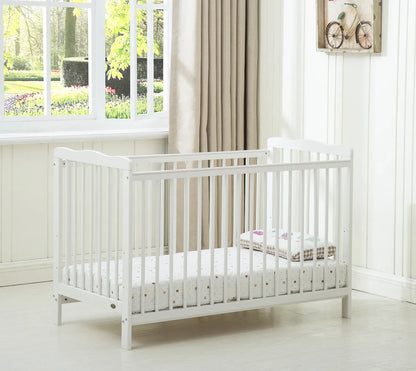 mcc direct Brooklyn Baby Cot Crib With Water repellent Mattress and Safety Wooden Barrier (125 x 66 cm)
