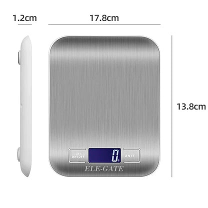 1g Accuracy Digital Kitchen Scale with 10kg Capacity Stainless Steel LCD Display Battery Powered
