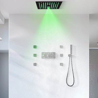 Ceiling Cold and Hot LED Shower System Matte Black12 Inch Mist and Rain Shower Head Ceiling Embedded Shower Faucet Set