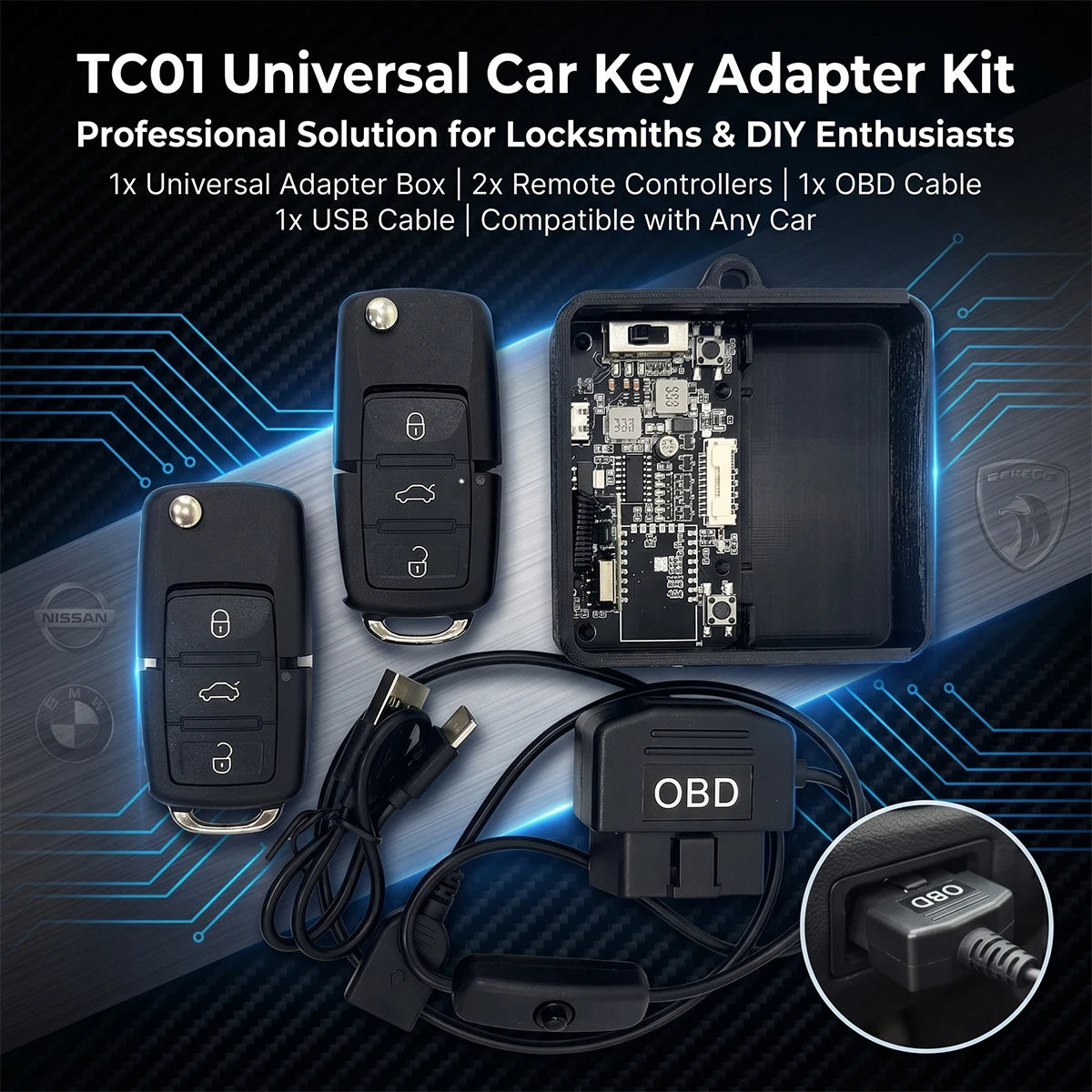 Car Key Universal Adapter Box OBD Plug  KEYDIY Remote Control Duplicator 433.92MHz Code Grabber Clone Gate Key Fob Command Hand