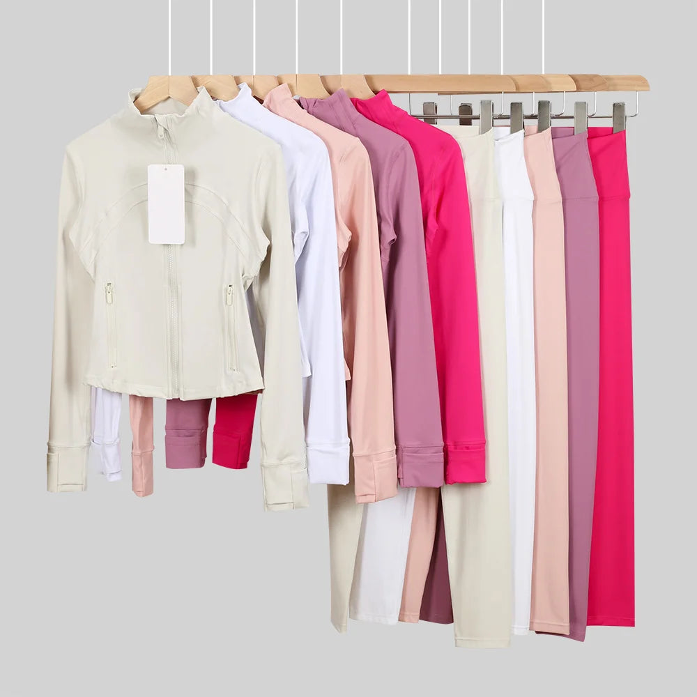 Women Yoga Jacket Women's Yoga 2-piece Set Jacket Yoga Wear Sports Fitness Yoga Wear Short Stand Collar Zipper