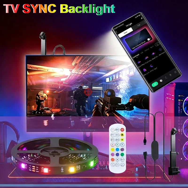 New TV LED SYNC Backlight RGBIC LED Strip with Color Capture Bluetooth Music SYNC USB Light Strip for Movie Game Atmosphere