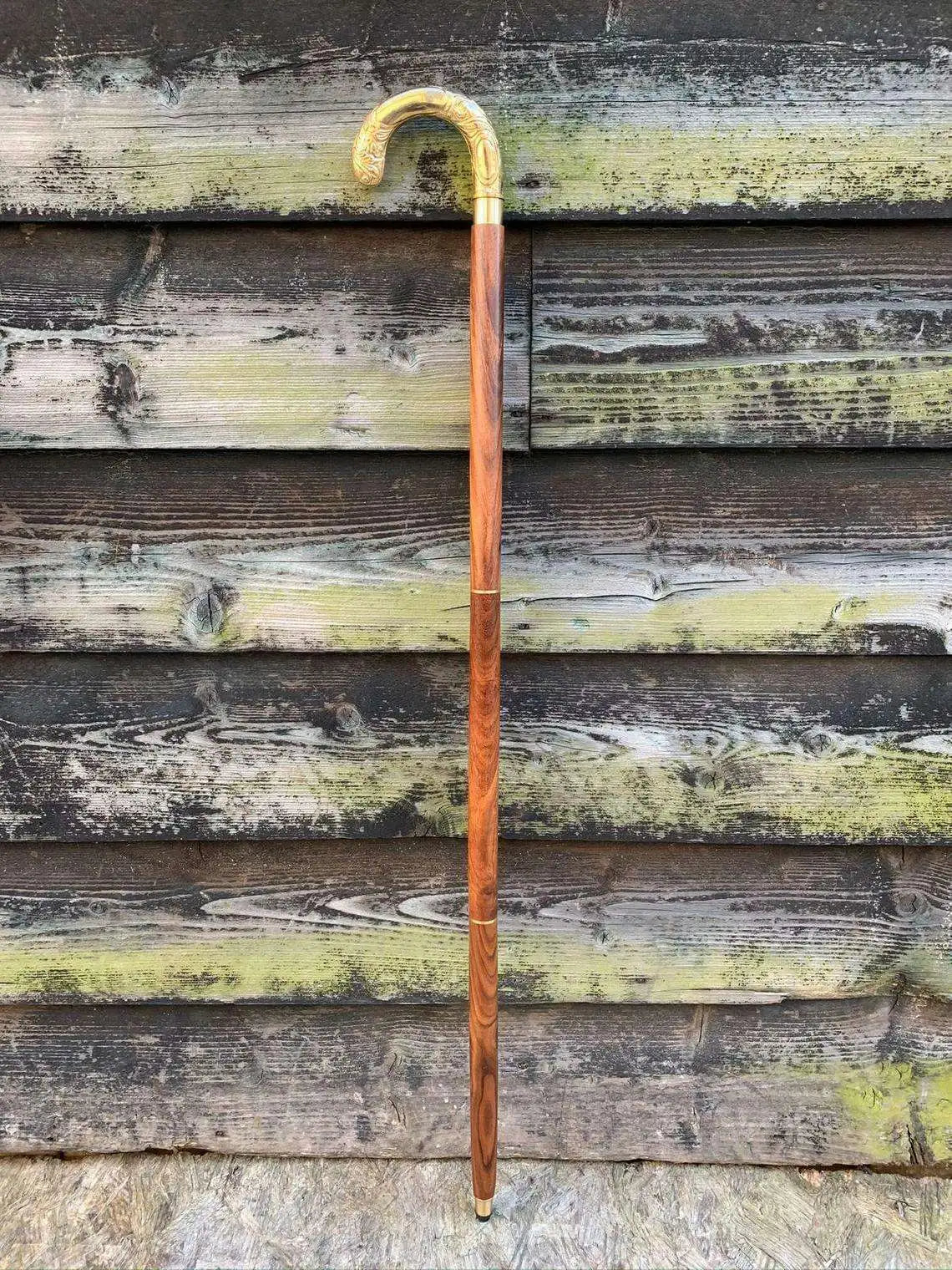 Handcrafted Wooden Walking Stick with Engraved Brass Handle Elegant Vintage Style Cane for Men and Women Gift & Personal use