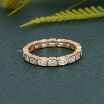Trendy IGI Certified VVS Emerald Lab Grown Diamond 14k Solid Gold Bezel Set Wedding Band Ring Fine Fashion Luxury Women Jewelry