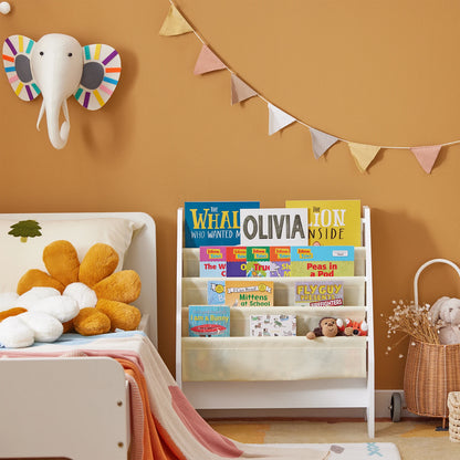 SoBuy FRG225-W Children's Bookshelf Hanging hand fan Shelf Newspaper stand with 4 Shelves Book Rack BHT approx: 62x71x29cm