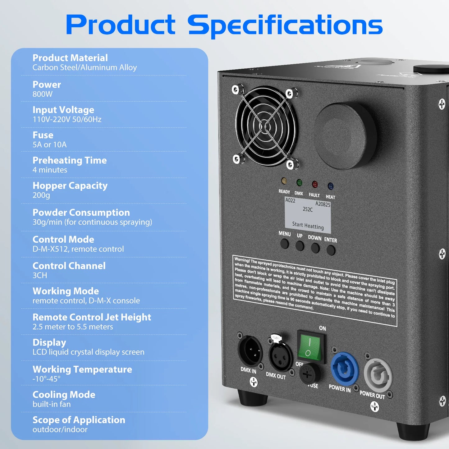 Fieryzeal 800W Cold Spark Machine Stage Equipment Cold Flame Sprayer Electronic Spark Machine DMX Control for DJ Party Wedding