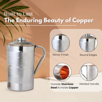 Wholesale 100% Pure Copper Steel Jug Handle Glasses Trendy Indian Design for Kitchen Decor Water Jug Use Tea Pots & Kettles