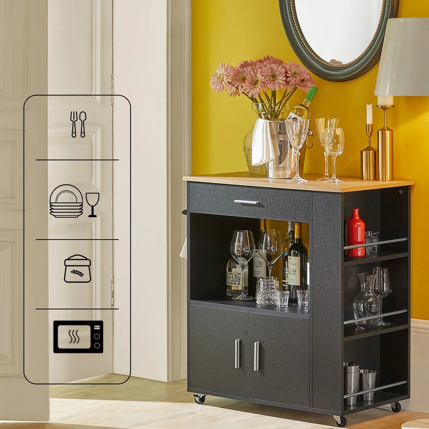 SoBuy FKW113 serving trolley kitchen cart narrow kitchen island on wheels microwave wardrobe trolley for kitchen