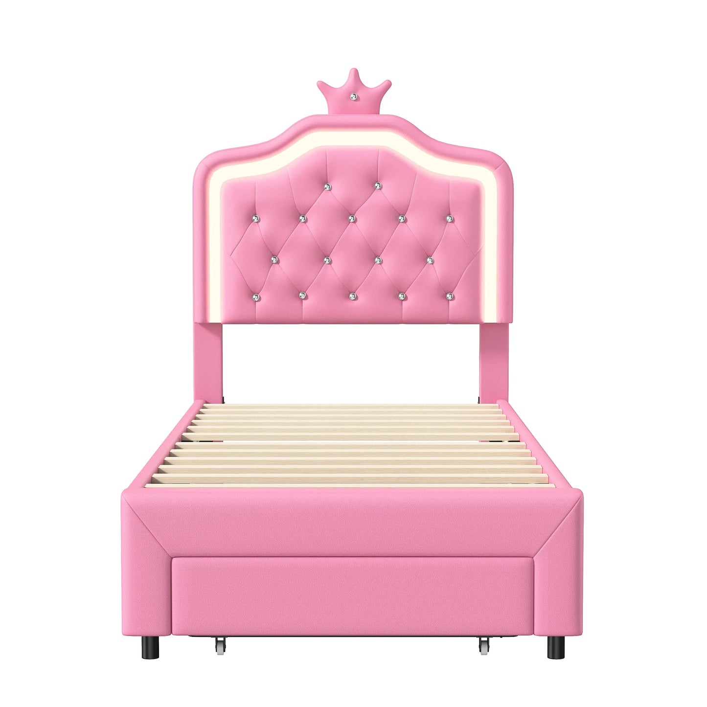 Rosahqnda Children bed Padded Single bed 90*200cm Double Bed 140*200cm girls bed Princesses bed Youth bed Frame PU
