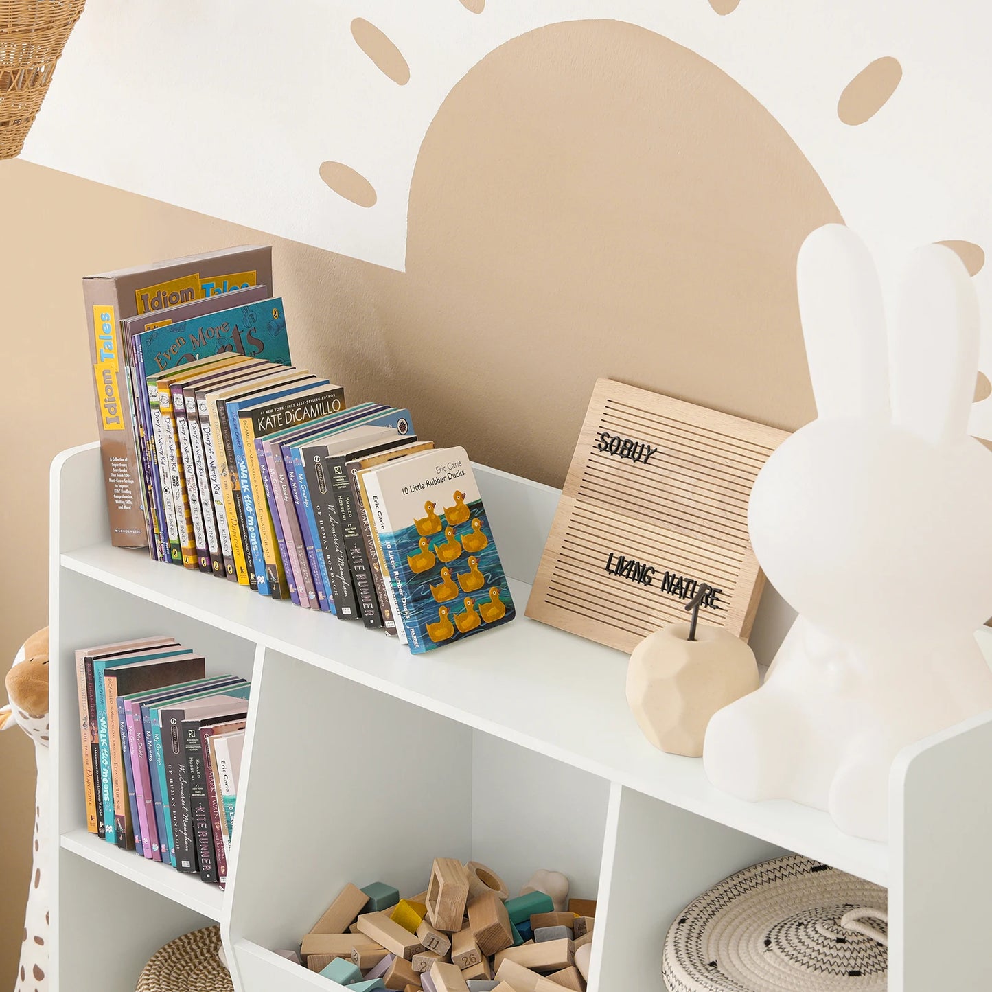 SoBuy KMB55-W bookshelf for children, kids’ shelf, storage rack with 8 open compartments, toy shelf, freestanding shelf, shelf