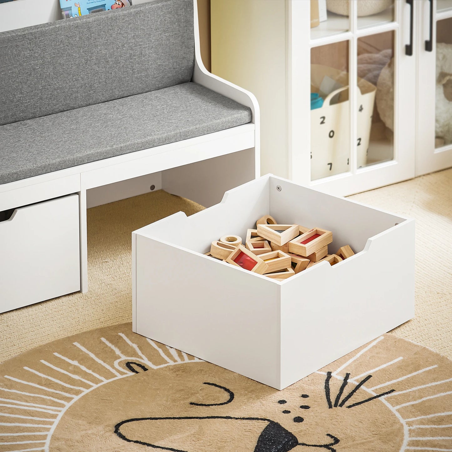 SoBuy KMB66-W kids bench with bookshelf toys chest storage box with roller shoe bench with seat cushion