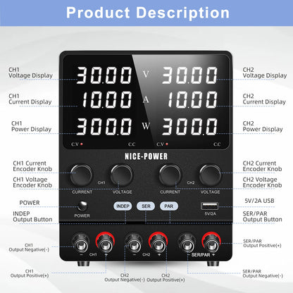 NICE POWER SPS3010-2KD Switch Dual DC Regulated Power Supply 30V 60V 10A 20A LED Adjustable Double Channel Bench Power Source