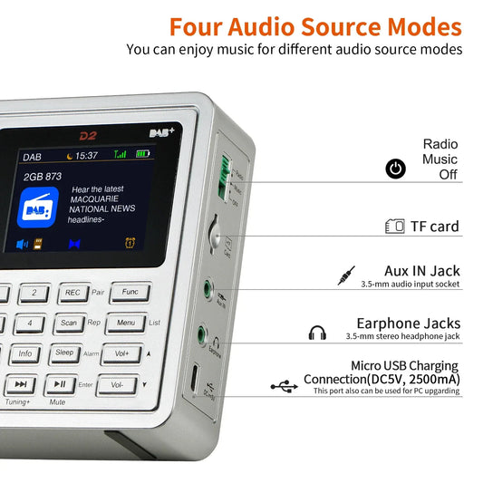 [Genuine]GTMEDIA D2 FM Radio  Portable DAB Digital Bluetooth Speaker AUX IN TF Card Slot MP3 Player Recording Clock Alarm