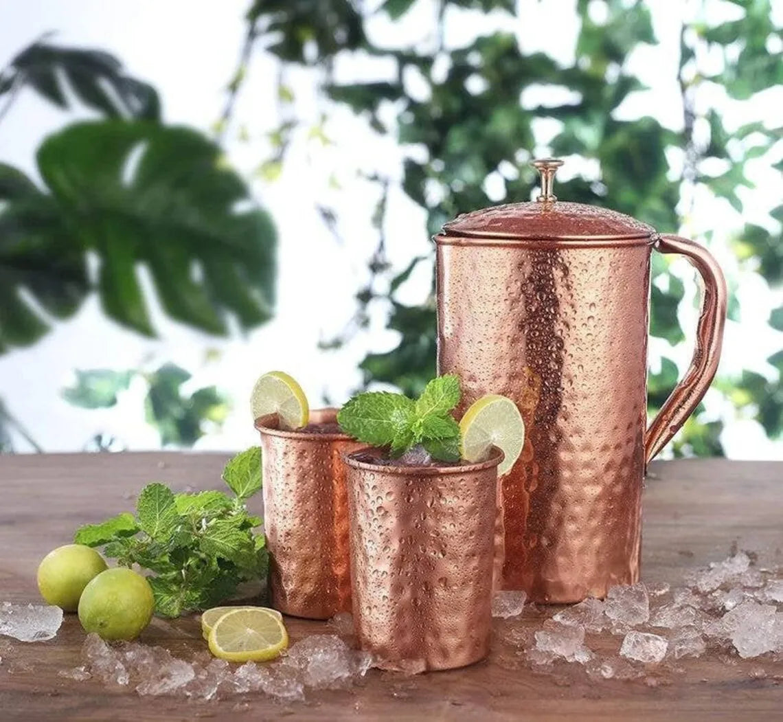 Classy hammered copper water jug pitcher wholesale for drinking water juice coffee ice tea for home restaurant dining decoration
