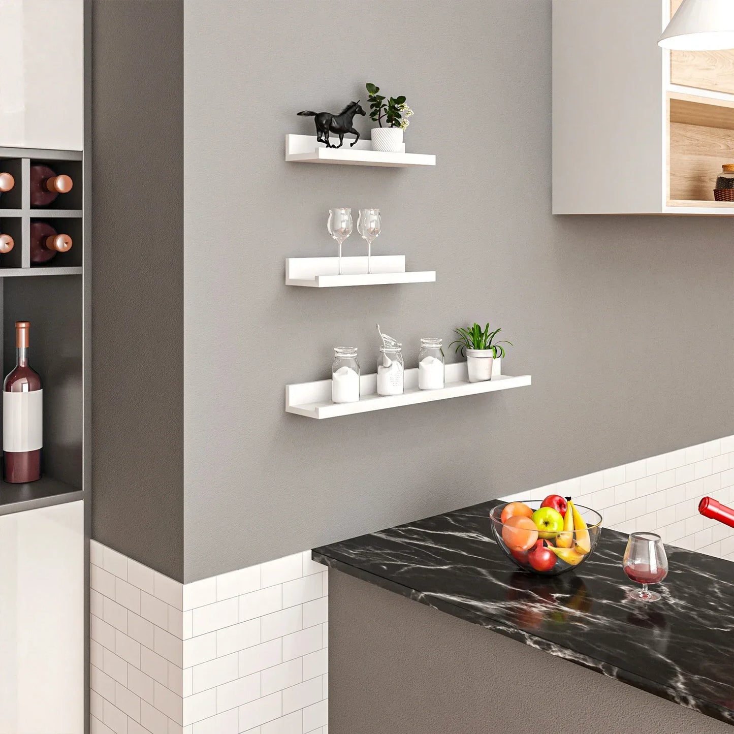 3PCS/Set White Floating Hanging Wall Shelf MDF Picture Magazine Photo Storage Shelf for Living Room Kitchen Bedroom Office
