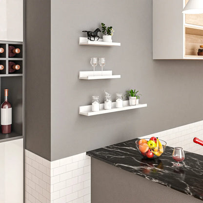 3PCS/Set White Floating Hanging Wall Shelf MDF Picture Magazine Photo Storage Shelf for Living Room Kitchen Bedroom Office