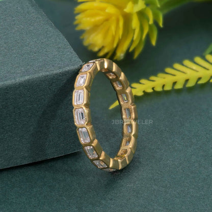Trendy IGI Certified VVS Emerald Lab Grown Diamond 14k Solid Gold Bezel Set Wedding Band Ring Fine Fashion Luxury Women Jewelry