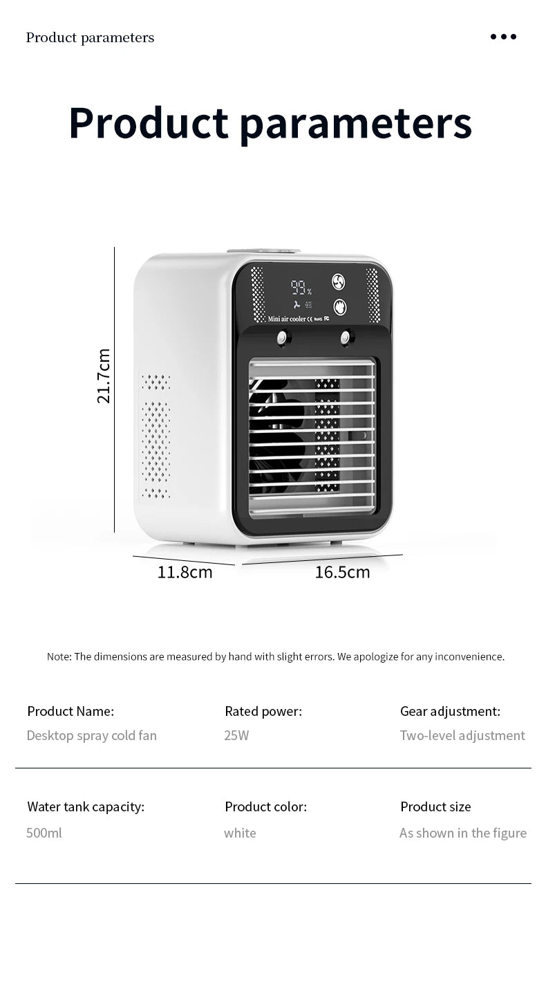 Portable Mini Air Conditioner for Dormitory | Fast Cooling Ultrasonic Nano Mist LCD Display Rechargeable Portable Outdoor Cooler