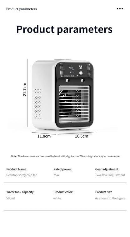 Portable Mini Air Conditioner for Dormitory | Fast Cooling Ultrasonic Nano Mist LCD Display Rechargeable Portable Outdoor Cooler