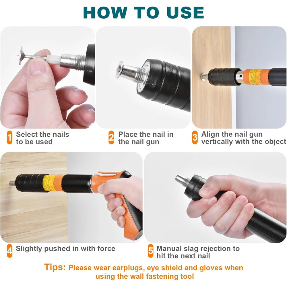 Manual Nail Gun Portable Steel Rivet Tool 5 Speed Adjustable Air Nailer Concrete Wall Anchor Line Slotting cell faster Tool