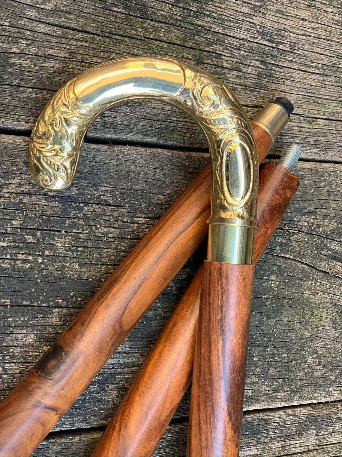 Handcrafted Wooden Walking Stick with Engraved Brass Handle Elegant Vintage Style Cane for Men and Women Gift & Personal use