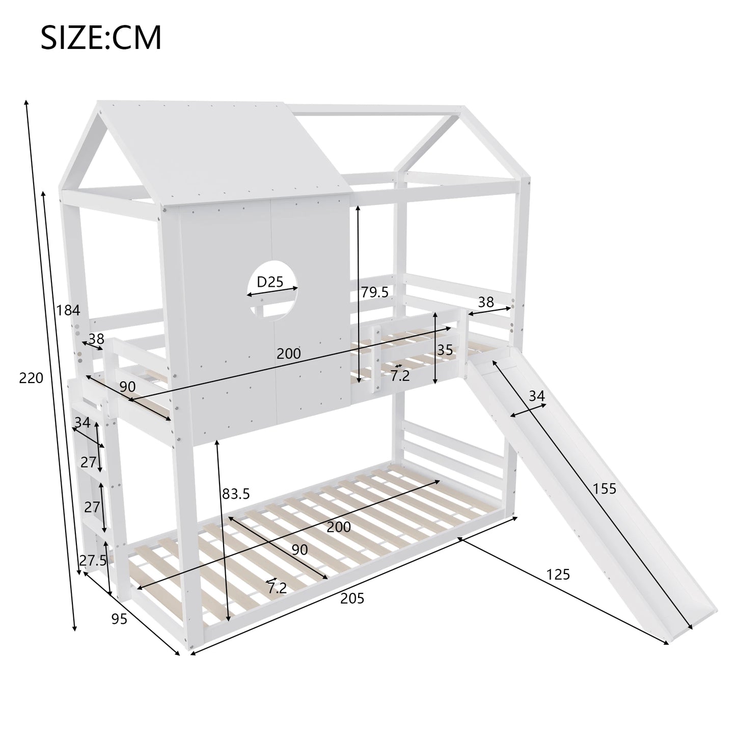 Rosahqnda children's high bed 90x200 cm 140x200 cm, children's bed with crash protection, stair, storage space, bunk bed, solid wood