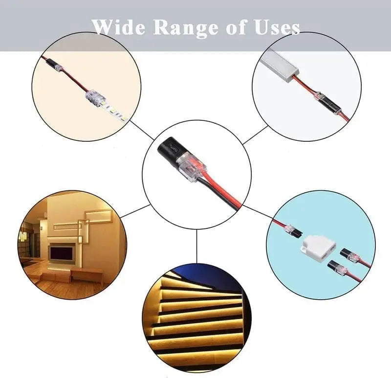 50 Pack 2 Pin Wire Connectors, Tool-Free No-Strip Quick Splice for LED Strip Lights, 22–18 AWG