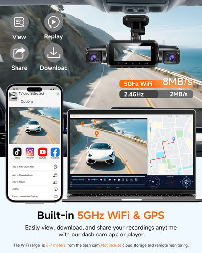 4 Lens Dash Cam with AI DMS Front 4K Recording STARVIS 2 Dashcam Built-in GPS Car Black Box with Parking Monitoring