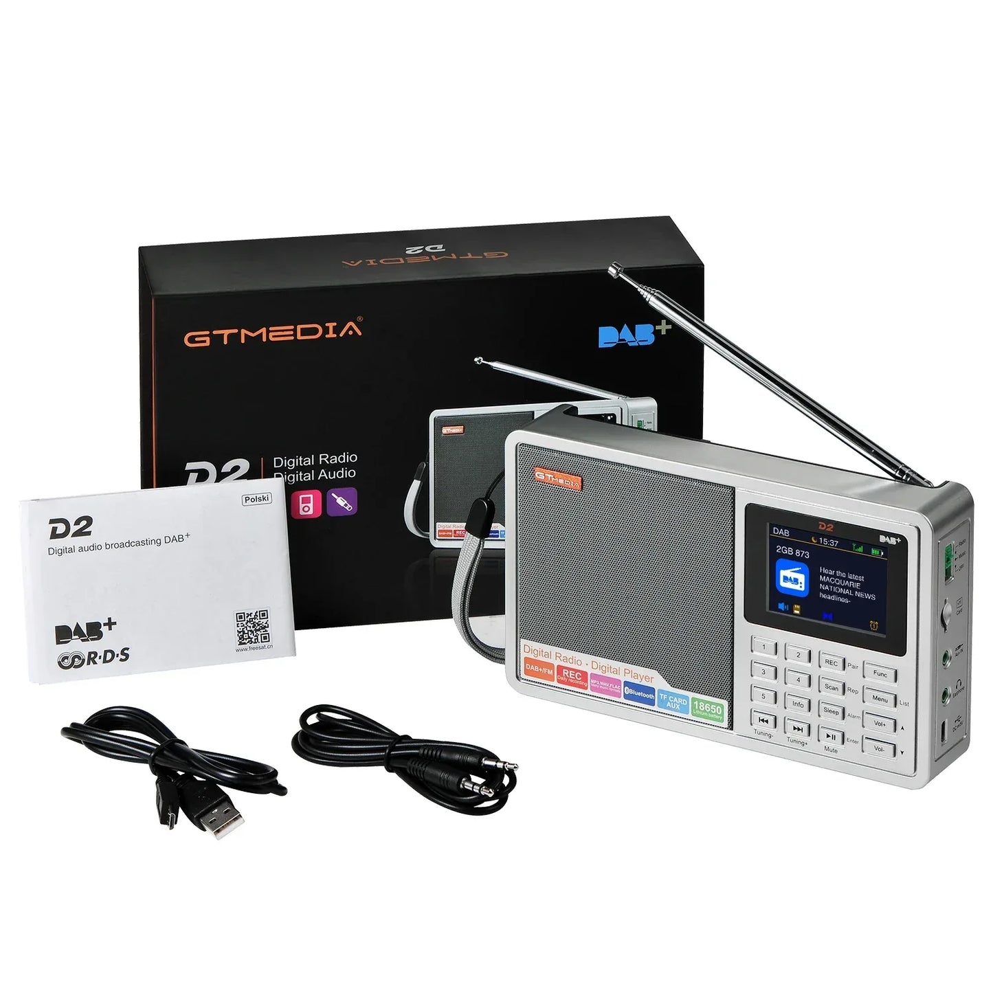 [Genuine]GTMEDIA D2 FM Radio  Portable DAB Digital Bluetooth Speaker AUX IN TF Card Slot MP3 Player Recording Clock Alarm