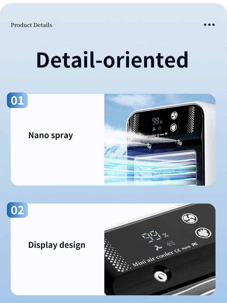 Portable Mini Air Conditioner for Dormitory | Fast Cooling Ultrasonic Nano Mist LCD Display Rechargeable Portable Outdoor Cooler