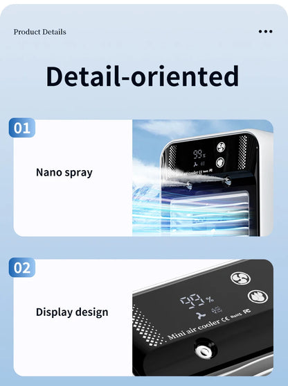 Portable Mini Air Conditioner for Dormitory | Fast Cooling Ultrasonic Nano Mist LCD Display Rechargeable Portable Outdoor Cooler