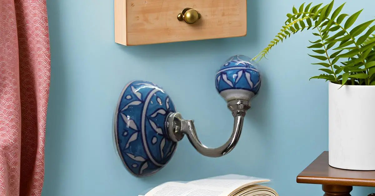 Handmade Blue Ceramic Modern Wall Hooks for Bathrobe Accessories Hotel & School Use Eco-Friendly Lightweight Luxury Gift