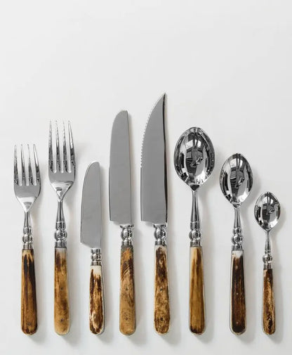 Hot Selling 304 Stainless Steel 5 Pcs Gold Flatware Sets with MOP or Resin Designer Handle Luxury Wedding Party Cutlery Set