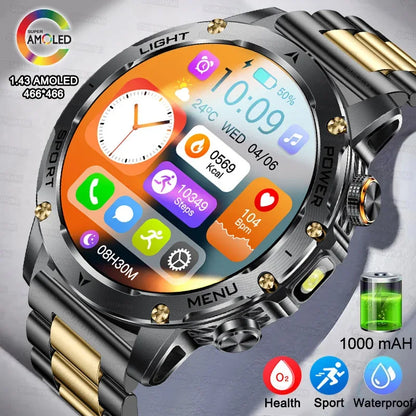 1.7" Large Screen Bluetooth Call Smart Watch Men‘s Sports Outdoor Flashlight 1000mAh Health Monitor Smartwatch for Man Male IP6