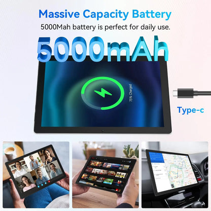 10.1 Inch Android 14 Tablet 12GB RAM 64GB ROM Face Unlock IPS HD Screen with Protective Case Stylus Keyboard Mouse Headphones