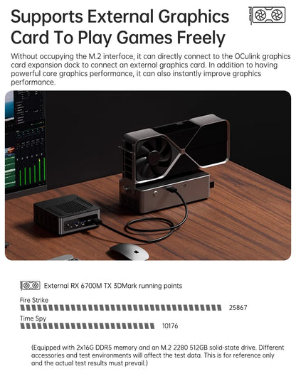 TOPC OCuLink Mini Gaming PC Intel Core (Ultra 9 285H ES/7 255H ES/5 235H ES) USB4, Dual 2.5G LAN,WiFi 6E, Windows 11 Desktop