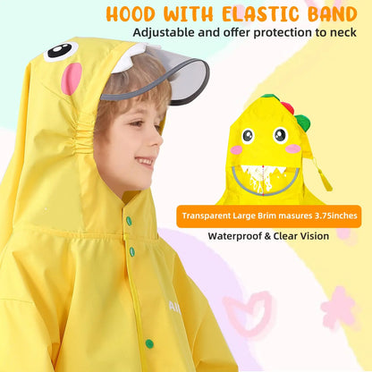 Kids Waterproof Yellow Raincoat with Adjustable Clear Brim Modern Style Children's Portable Lightweight Rainwear