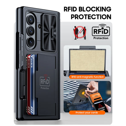 for Galaxy Z Fold 7 Case,RFID Wallet with Cards Holder,Hinge Cover,Camera Cover,Shockproof Silicone Protective Phone Case-Black