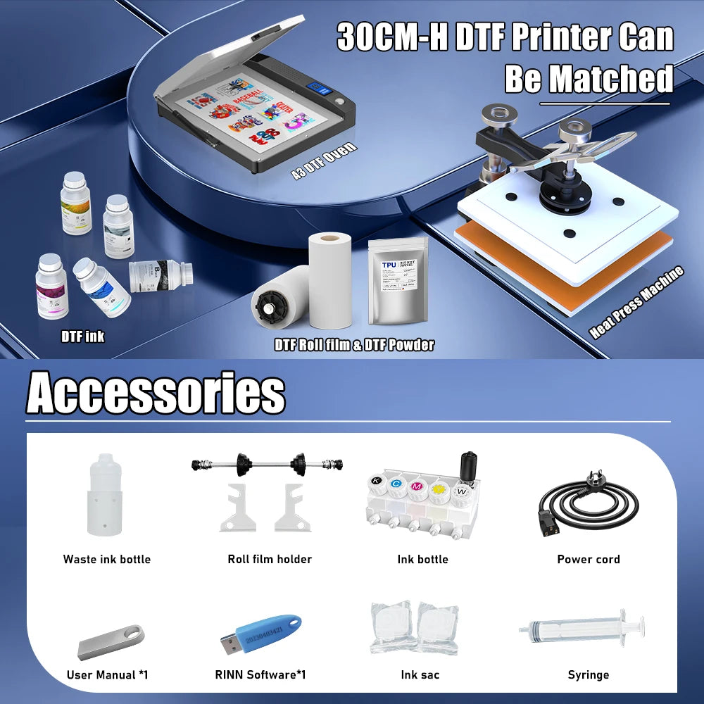 European Warehouse Stock A3 XP600 DTF Flatbed Printer Ready to Print T Shirts Bags Hats Fast Start Your Printing Service Today